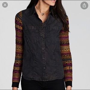 Free People Top With Sweater Sleeves, Small